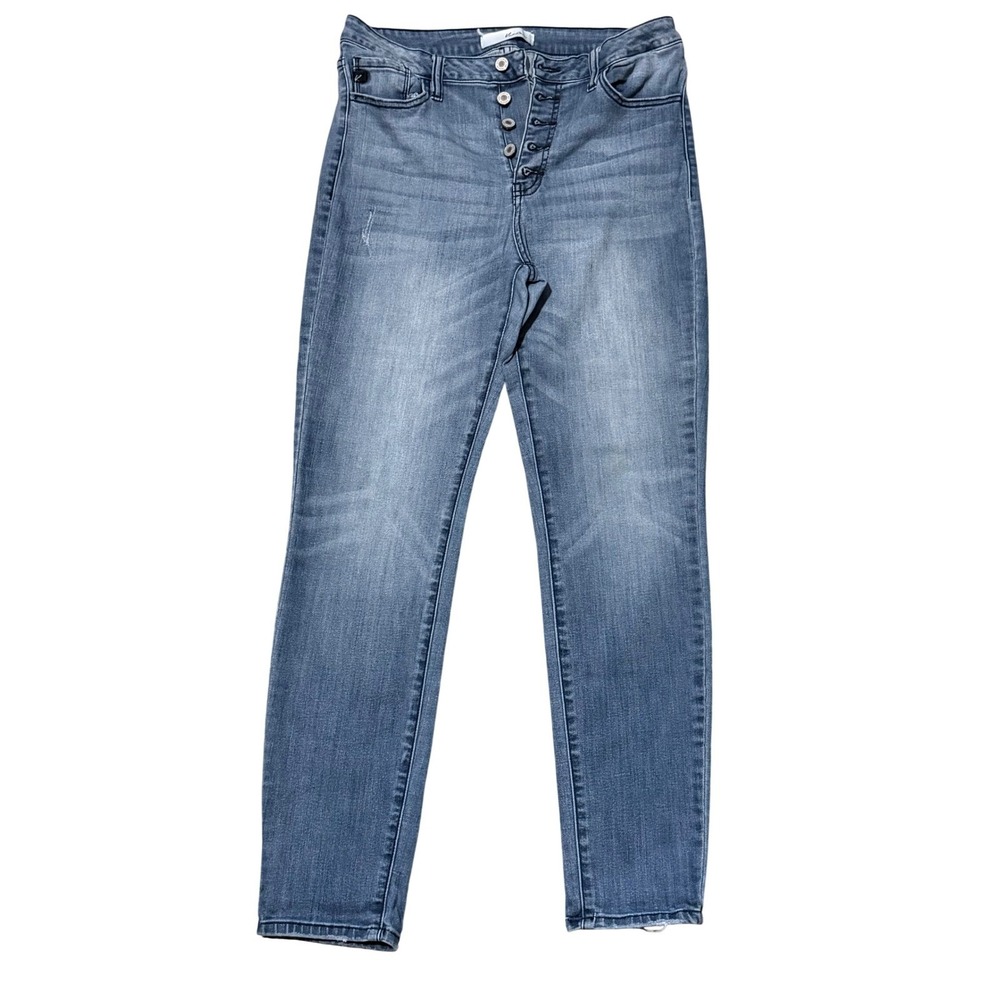 KanCan High Rise Exposed Button Fly Skinny Jeans Blue Distressed KC7112M 15/31
